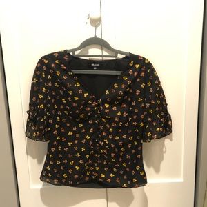 Madewell floral red, yellow and black top